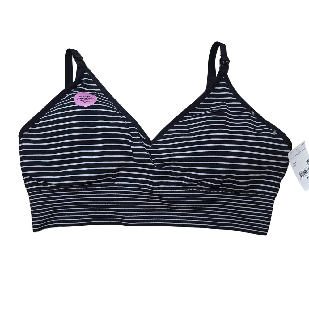 NEW Leading Lady Nursing Sport Bra 4X Black Stripe Wireless Full Coverage Pads